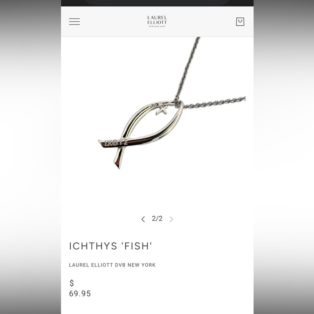 Sterling Silver Laurel Elliott NY Ichthy’s Fish 18” Chain Necklace and Pendant